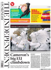 The Independent on Sunday (UK) Newspaper Front Page for 13 December 2015