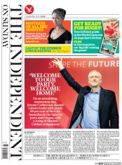The Independent on Sunday (UK) Newspaper Front Page for 13 September 2015