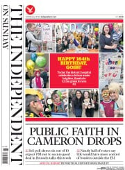 The Independent on Sunday (UK) Newspaper Front Page for 14 February 2016