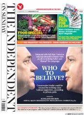 The Independent on Sunday (UK) Newspaper Front Page for 14 September 2014