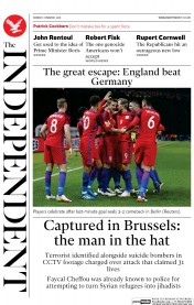 The Independent on Sunday (UK) Newspaper Front Page for 15 May 2016