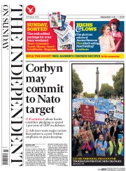 The Independent on Sunday (UK) Newspaper Front Page for 18 October 2015