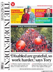 The Independent on Sunday (UK) Newspaper Front Page for 19 October 2014