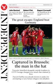 The Independent on Sunday (UK) Newspaper Front Page for 1 May 2016