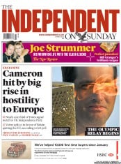 The Independent on Sunday (UK) Newspaper Front Page for 20 May 2012