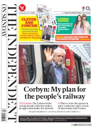 The Independent on Sunday (UK) Newspaper Front Page for 20 September 2015
