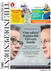 The Independent on Sunday (UK) Newspaper Front Page for 21 February 2016
