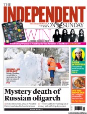 The Independent on Sunday (UK) Newspaper Front Page for 24 March 2013