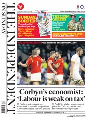 The Independent on Sunday (UK) Newspaper Front Page for 27 September 2015