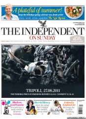 The Independent on Sunday (UK) Newspaper Front Page for 28 August 2011