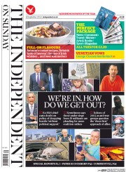 The Independent on Sunday (UK) Newspaper Front Page for 28 September 2014