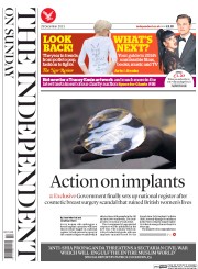 The Independent on Sunday (UK) Newspaper Front Page for 29 December 2013