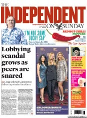 The Independent on Sunday (UK) Newspaper Front Page for 2 June 2013