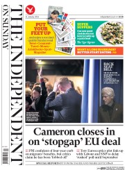 The Independent on Sunday (UK) Newspaper Front Page for 31 January 2016