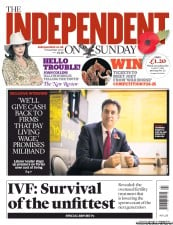 The Independent on Sunday (UK) Newspaper Front Page for 3 November 2013
