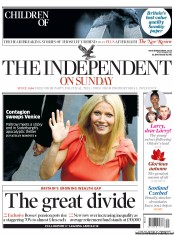 The Independent on Sunday (UK) Newspaper Front Page for 4 September 2011