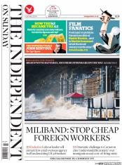 The Independent on Sunday (UK) Newspaper Front Page for 5 January 2014