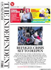 The Independent on Sunday (UK) Newspaper Front Page for 6 September 2015