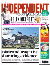 The Independent on Sunday (UK) Newspaper Front Page for 7 April 2013