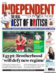 The Independent on Sunday (UK) Newspaper Front Page for 7 July 2013