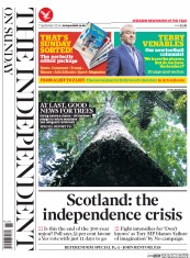 The Independent on Sunday (UK) Newspaper Front Page for 7 September 2014