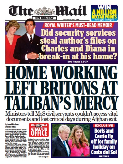 The Mail on Sunday Newspaper Front Page (UK) for 10 October 2021