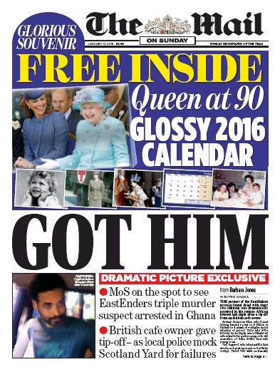 The Mail on Sunday Newspaper Front Page (UK) for 10 January 2016