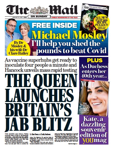 The Mail on Sunday Newspaper Front Page (UK) for 10 January 2021
