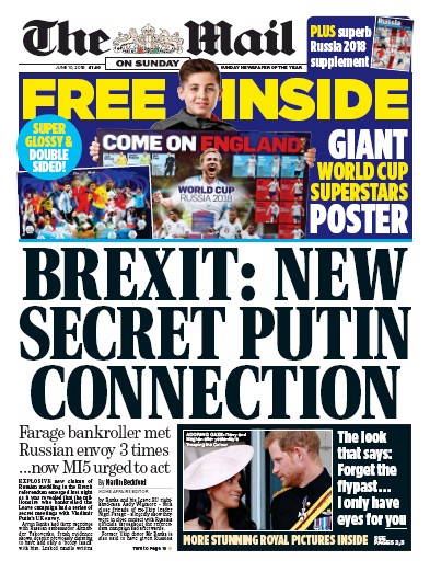 The Mail on Sunday Newspaper Front Page (UK) for 10 June 2018