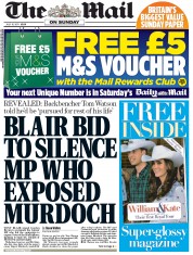 The Mail on Sunday Newspaper Front Page (UK) for 10 July 2011