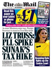 The Mail on Sunday front page for 10 July 2022
