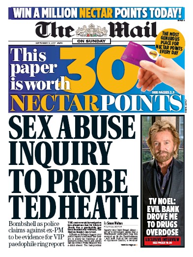 The Mail on Sunday Newspaper Front Page (UK) for 10 September 2017