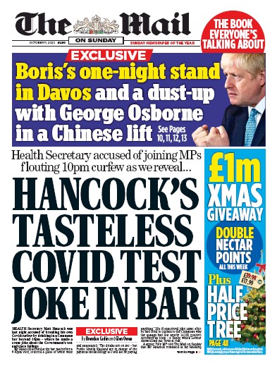 The Mail on Sunday Newspaper Front Page (UK) for 11 October 2020