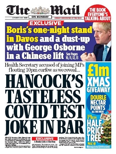 The Mail on Sunday Newspaper Front Page (UK) for 11 October 2020