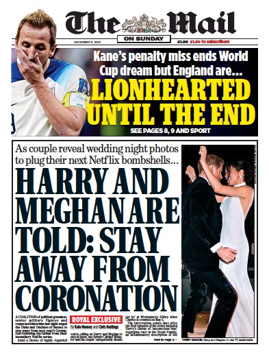 The Mail on Sunday Newspaper Front Page (UK) for 11 December 2022