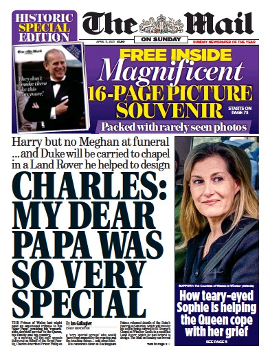 The Mail on Sunday Newspaper Front Page (UK) for 11 April 2021