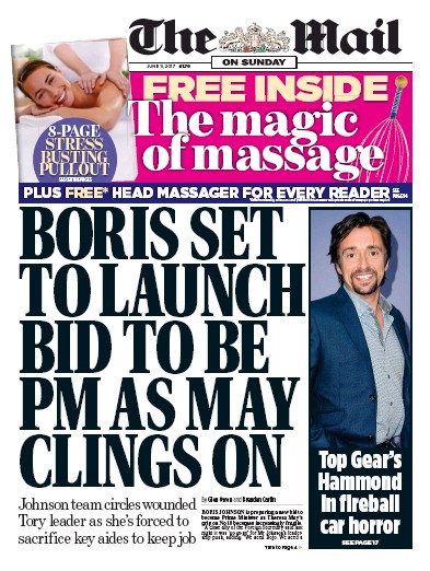 The Mail on Sunday Newspaper Front Page (UK) for 11 June 2017