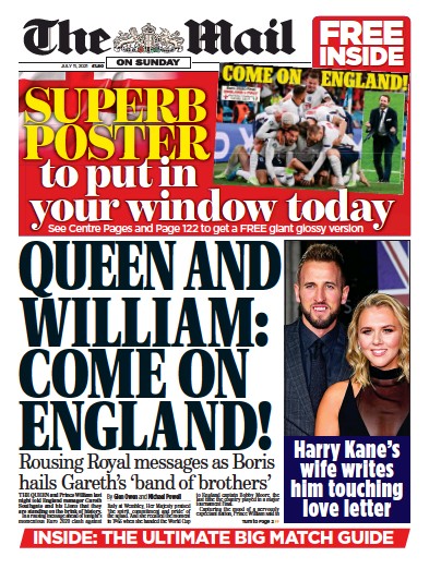 The Mail on Sunday Newspaper Front Page (UK) for 11 July 2021