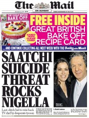 The Mail on Sunday (UK) Newspaper Front Page for 11 August 2013