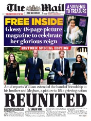 The Mail on Sunday front page for 11 September 2022