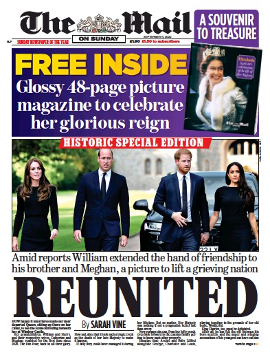 The Mail on Sunday Newspaper Front Page (UK) for 11 September 2022