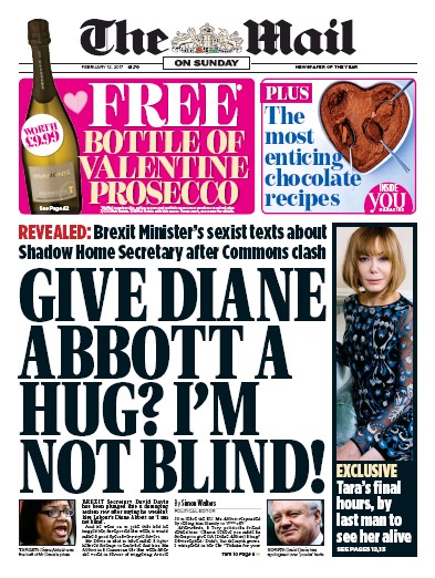 The Mail on Sunday Newspaper Front Page (UK) for 12 February 2017