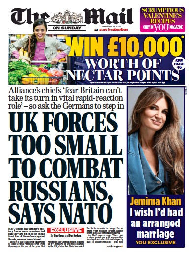 The Mail on Sunday Newspaper Front Page (UK) for 12 February 2023