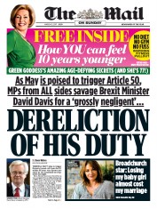 The Mail on Sunday (UK) Newspaper Front Page for 12 March 2017