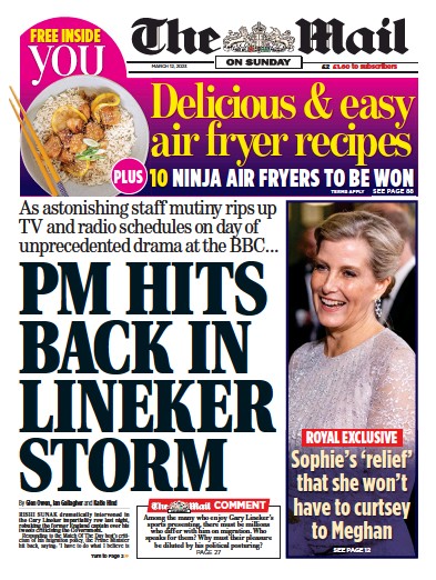 The Mail on Sunday Newspaper Front Page (UK) for 12 March 2023