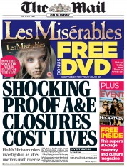 The Mail on Sunday Newspaper Front Page (UK) for 12 May 2013