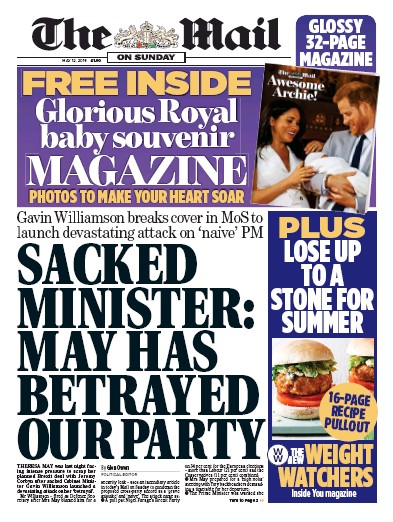 The Mail on Sunday Newspaper Front Page (UK) for 12 May 2019