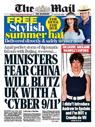 The Mail on Sunday Newspaper Front Page (UK) for 12 July 2020