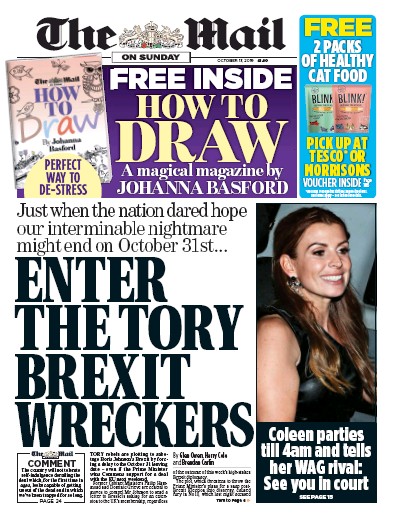 The Mail on Sunday Newspaper Front Page (UK) for 13 October 2019