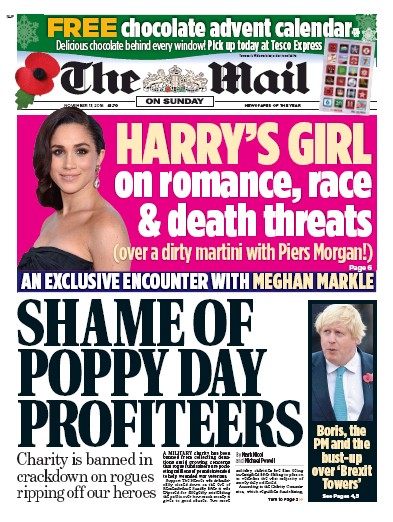 The Mail on Sunday Newspaper Front Page (UK) for 13 November 2016
